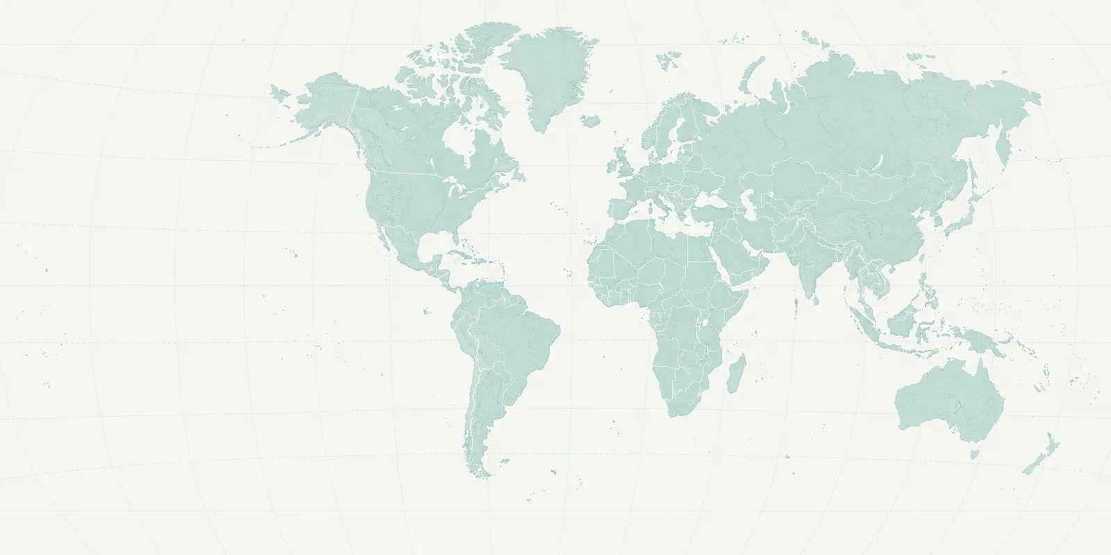 World atlas showing continents, country borders and latitude and longitude lines