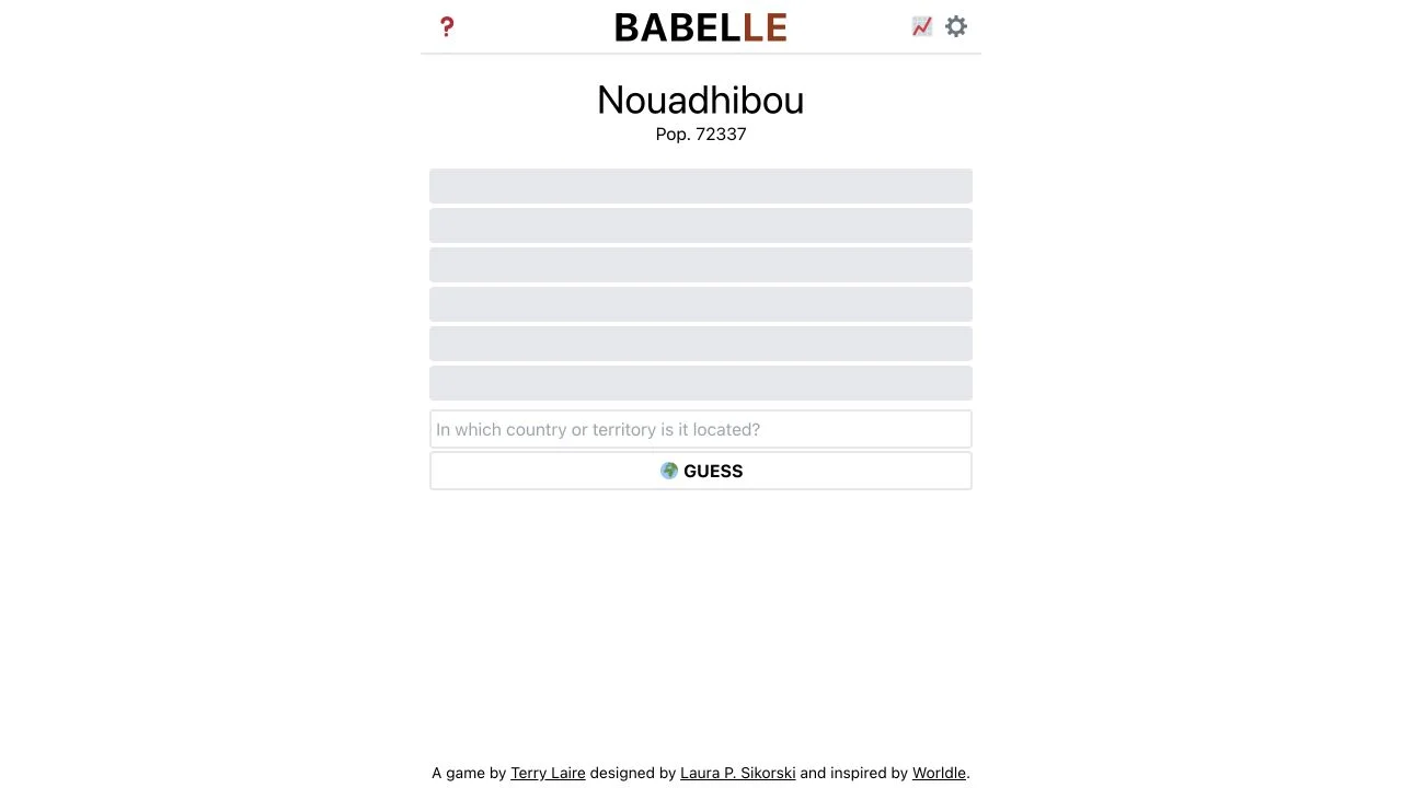 Babelle — named-city challenge with population context and country-or-territory input