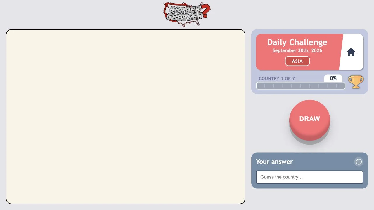 Border Guesser — current daily progressive-outline entry with region label and draw control