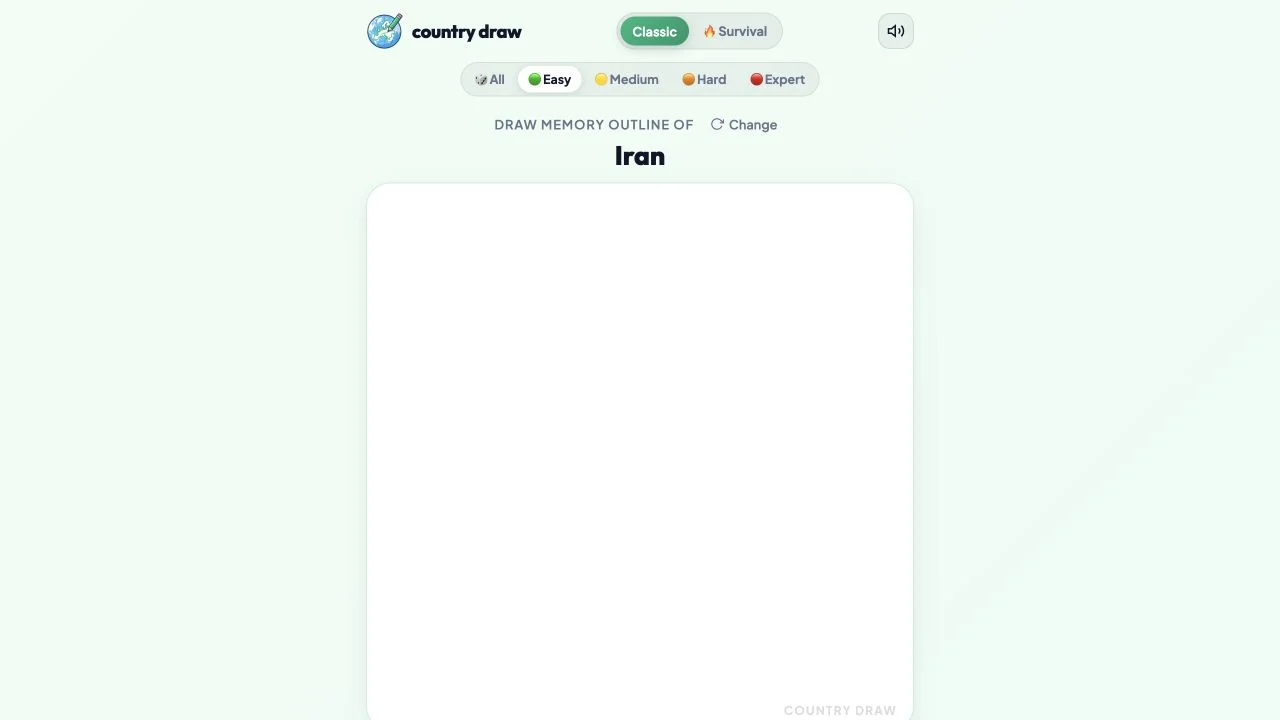 Country Draw (countrydraw.me) — named-country drawing canvas with classic, survival and difficulty controls