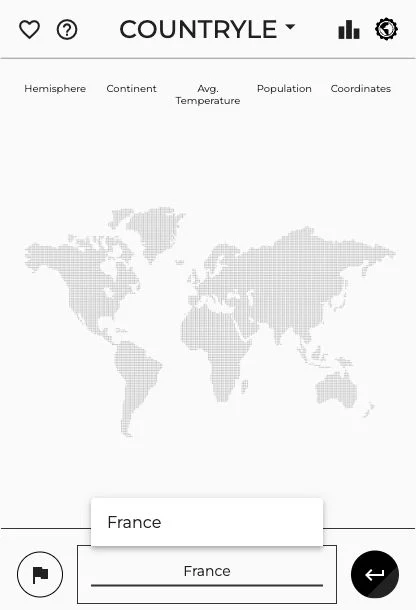 Countryle — country clue categories and guess entry