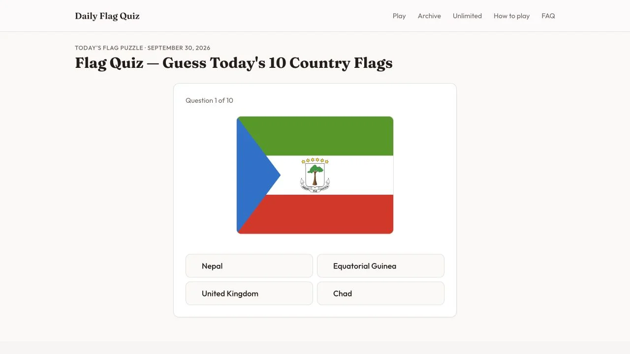 Daily Flag Quiz — daily flag question with four country answers