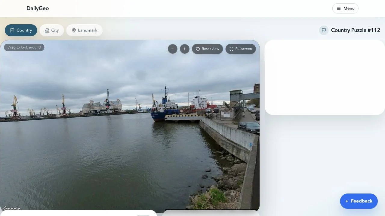 DailyGeo Today — active daily country panorama and answer input after the sponsor break