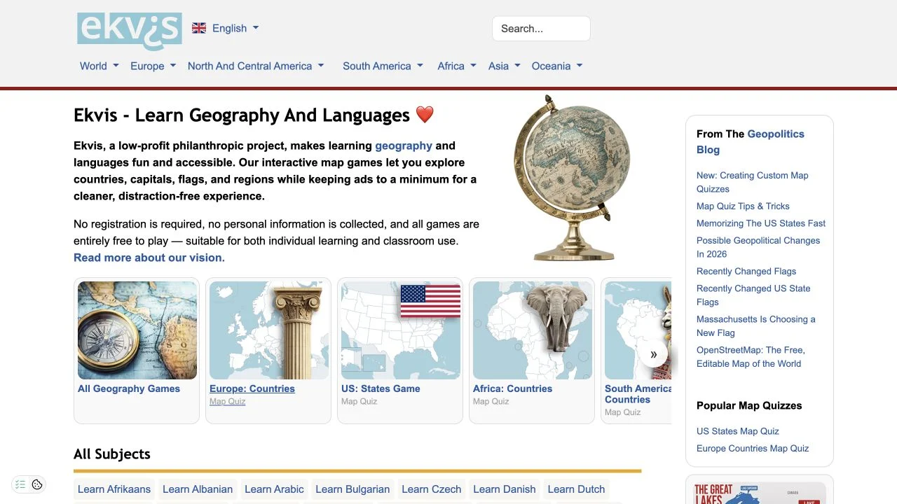 Ekvis — regional map-quiz catalog with country, state and prefecture activities