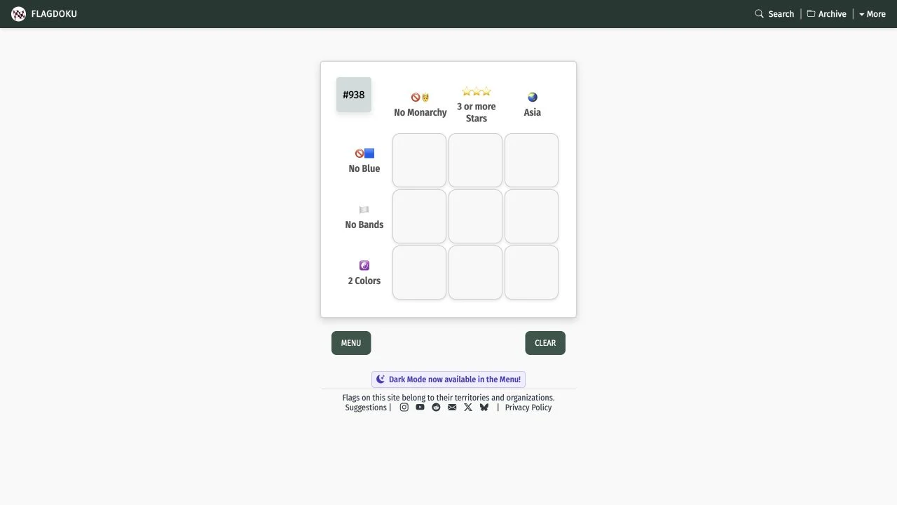Flagdoku — daily nine-cell flag criterion grid