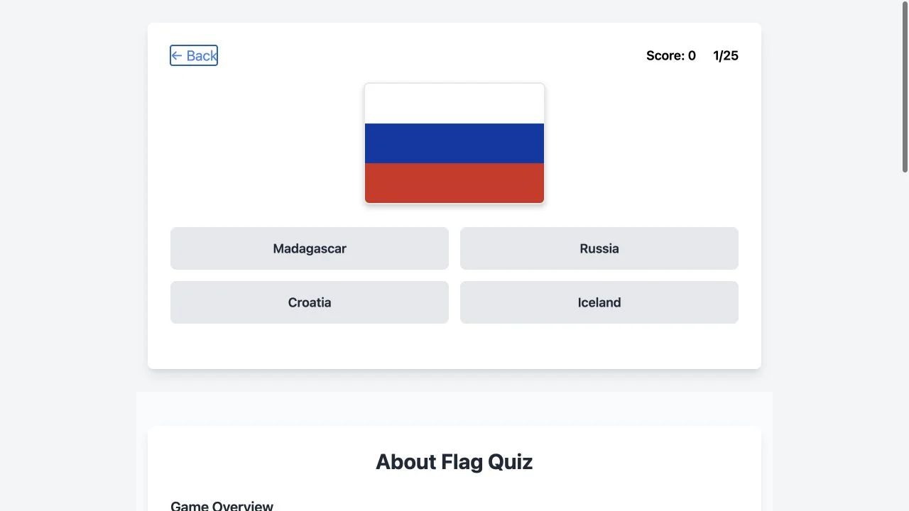 Flag Quiz — multiple-choice flag question in a 25-round session