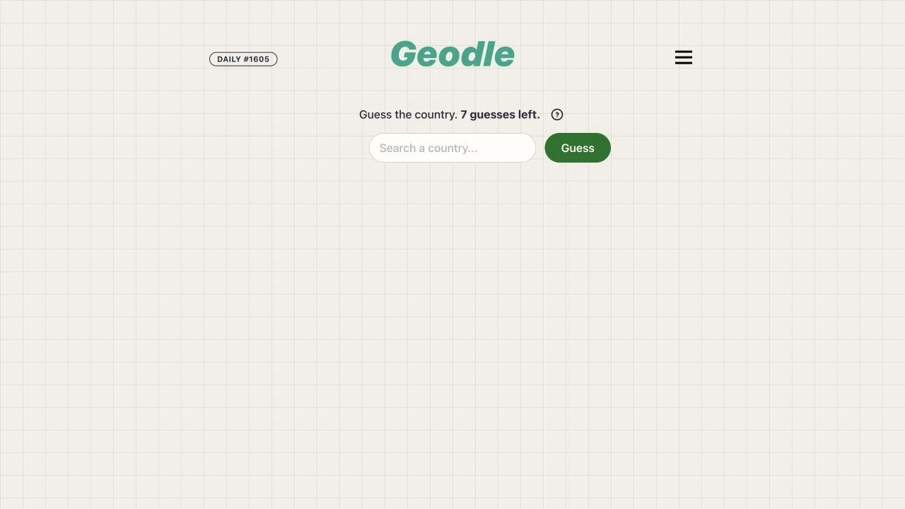 Geodle (geodle.me) — demographic geodle daily entry with seven guesses and country search