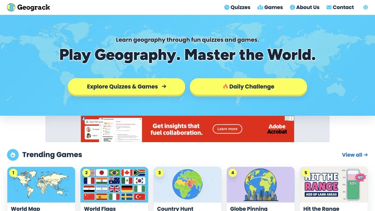 Geograck — multilingual geography catalog with globe, map and numerical game entries