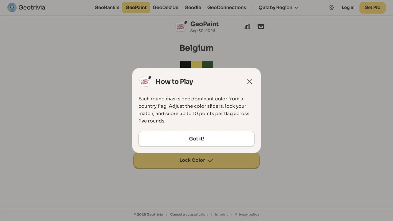 Geotrivia — geopaint daily flag-color activity