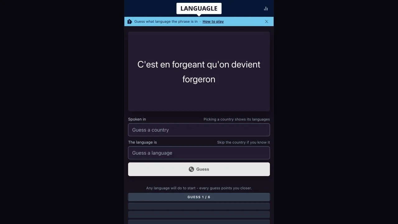 Languagle — daily phrase with country and language selectors