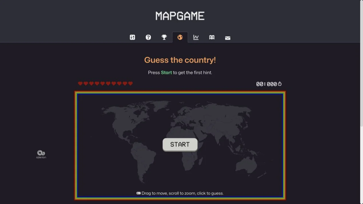 MapGame — country-guessing map and start controls