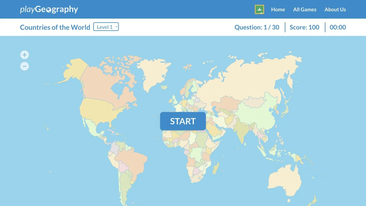 playGeography — countries of the world map-quiz entry