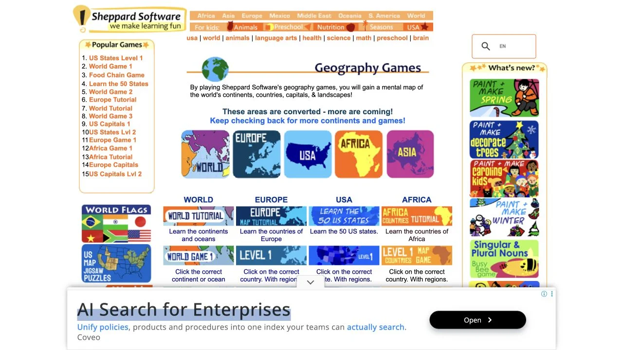 Sheppard Software — regional geography activity catalog