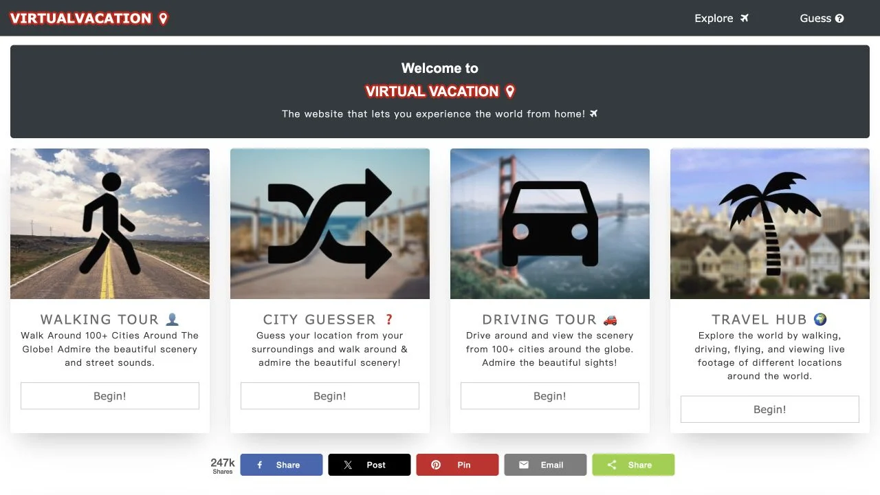 Virtual Vacation — travel experiences and city-guessing entry