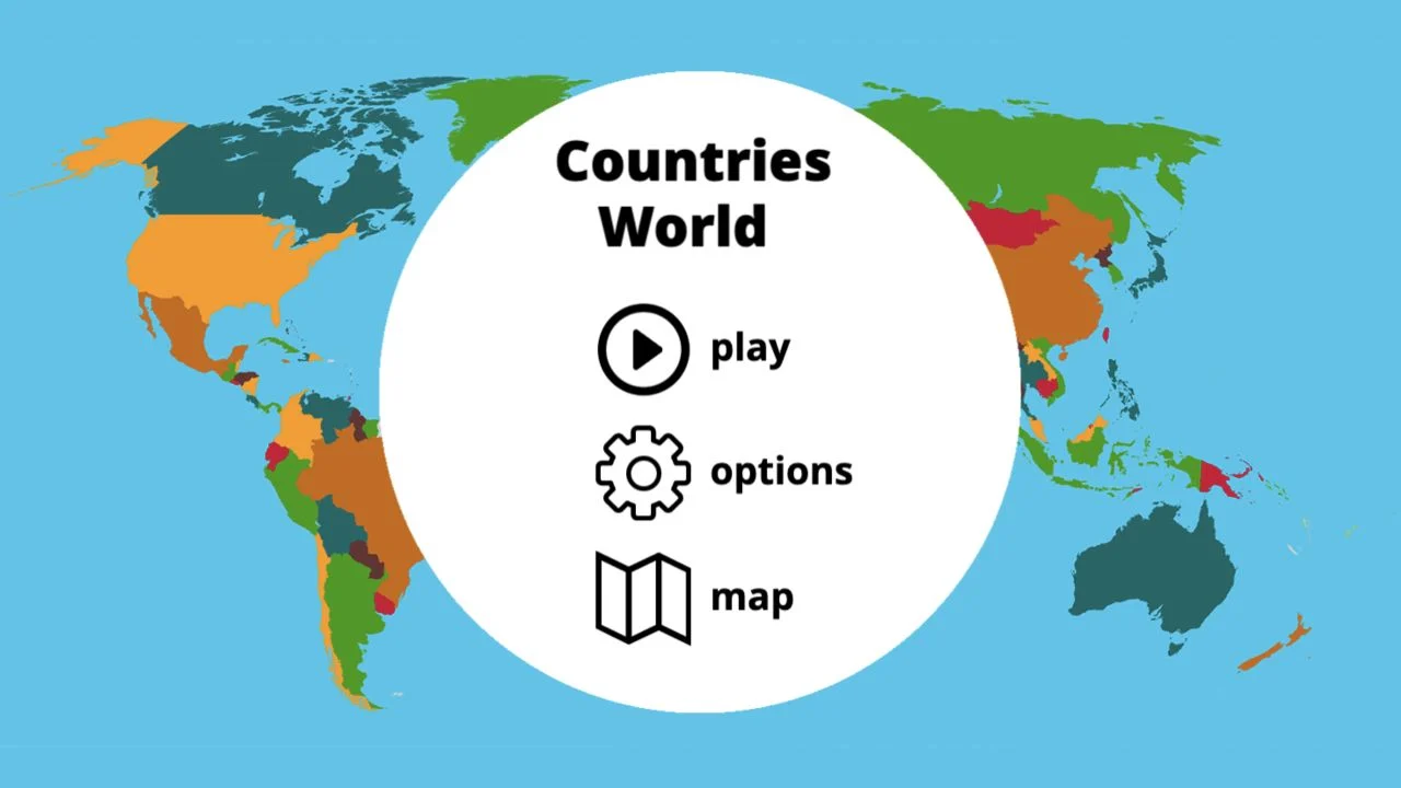 World Geography Games — countries: world map-quiz menu