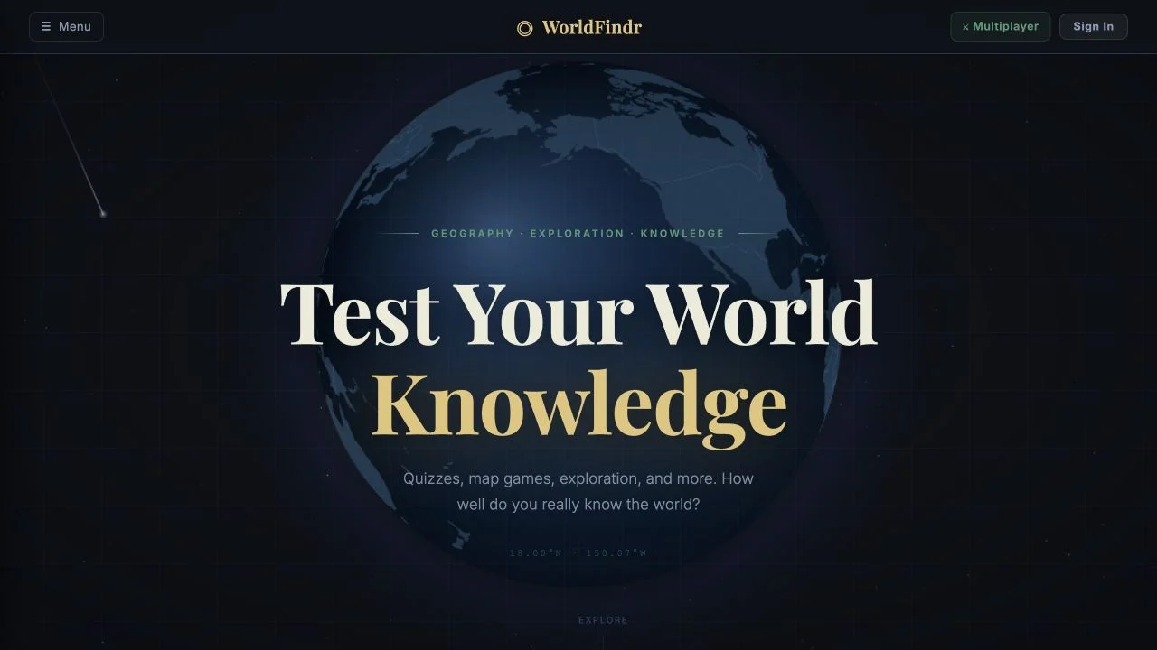 WorldFindr — public recall and exploration mode catalog with account-access invitation